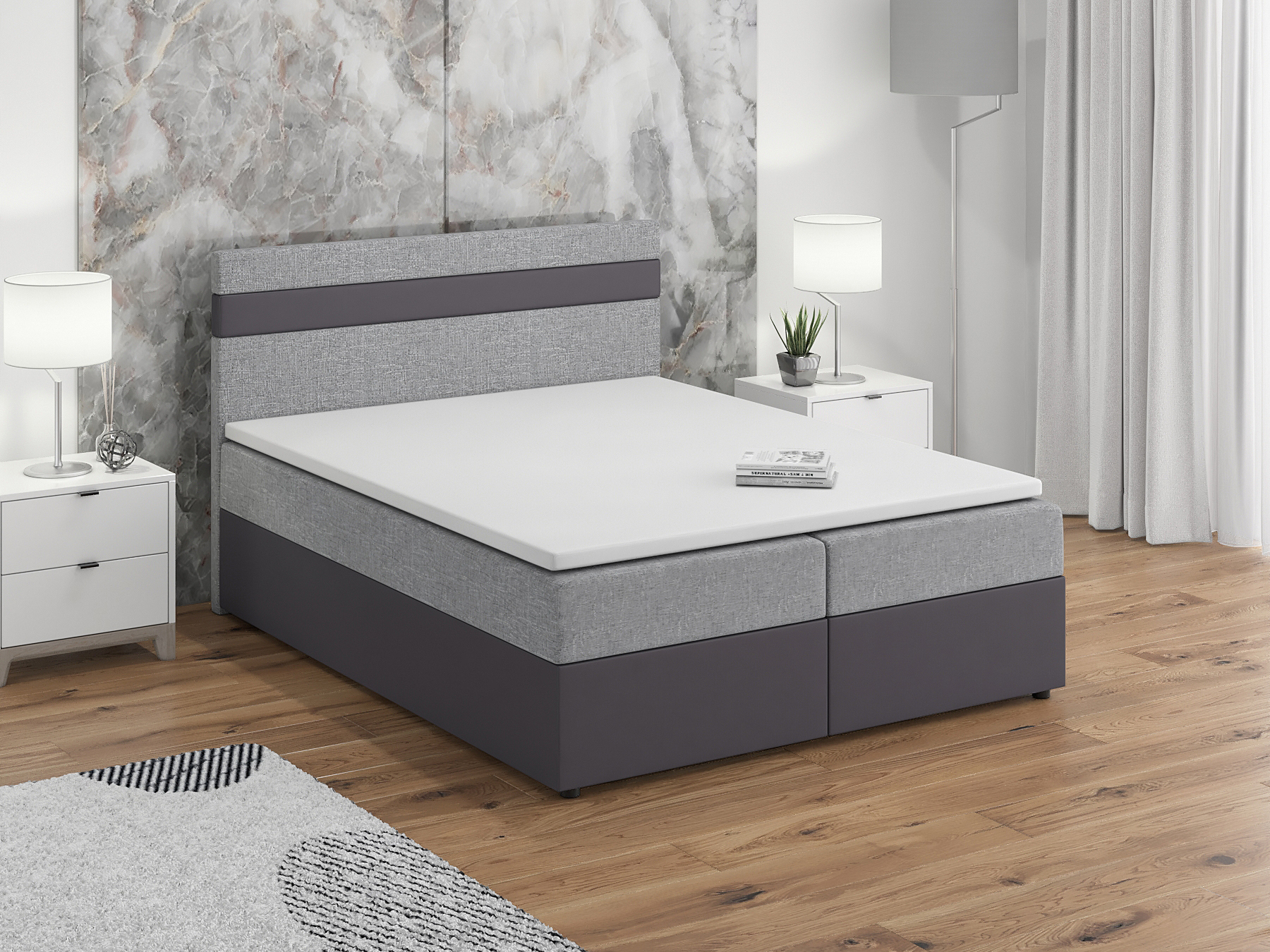 Franciaágy  Boxspring 160x200 cm Mimosa (ágyráccsal és matraccal) (sötétszürke + szürke)