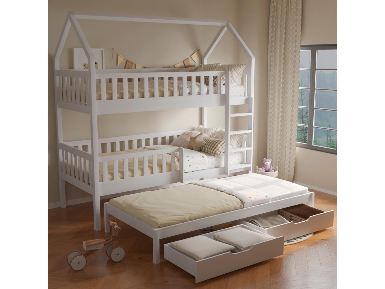 Gyerek emeletes ágy s prístelkou 90 cm Virtuoso (fehér) (ágyráccsal) (tárolóhellyel)