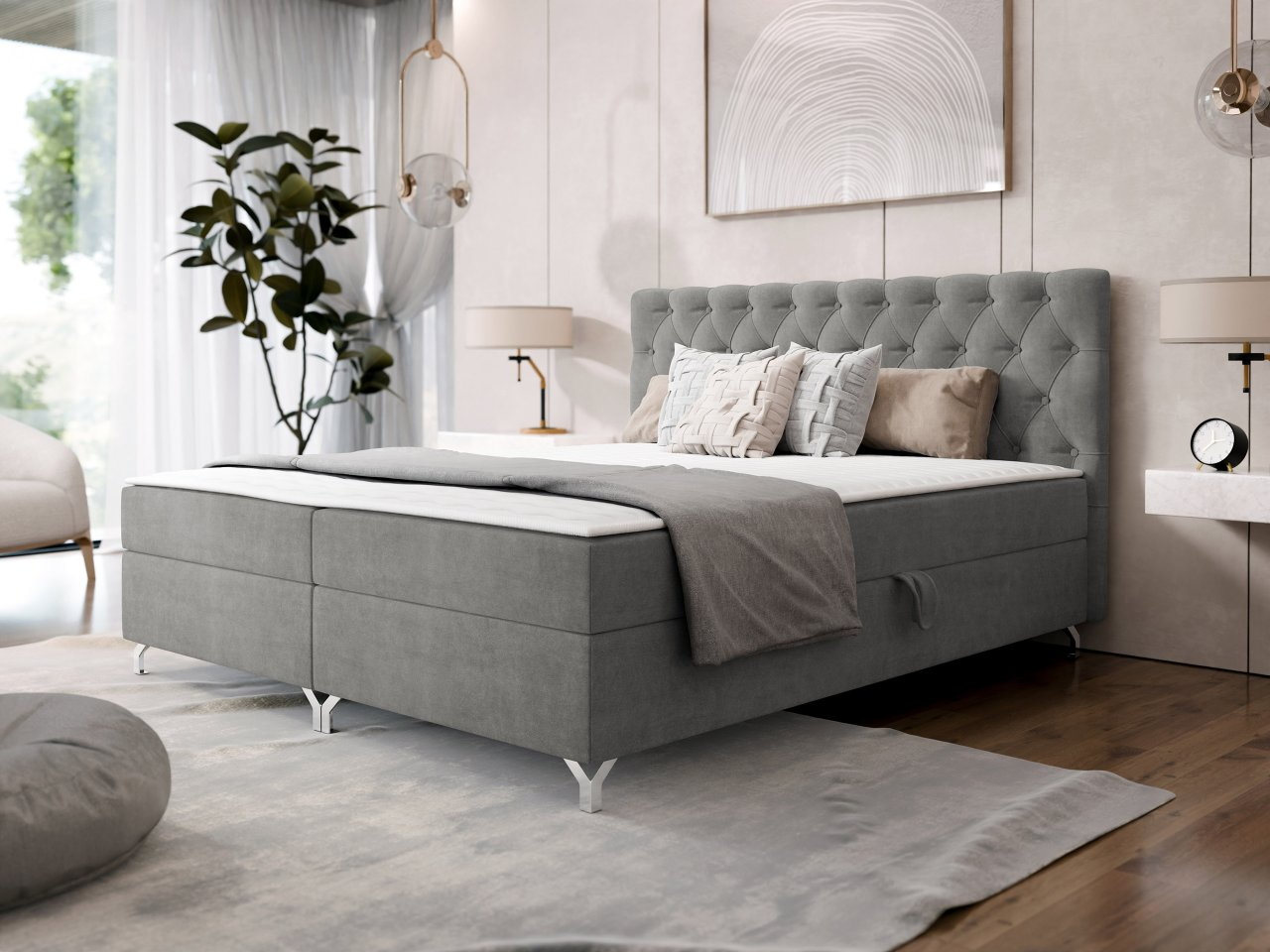 Franciaágy 180 cm Jenaks 2 (szürke) (ágyráccsal és matraccal) (tárolóhellyel)