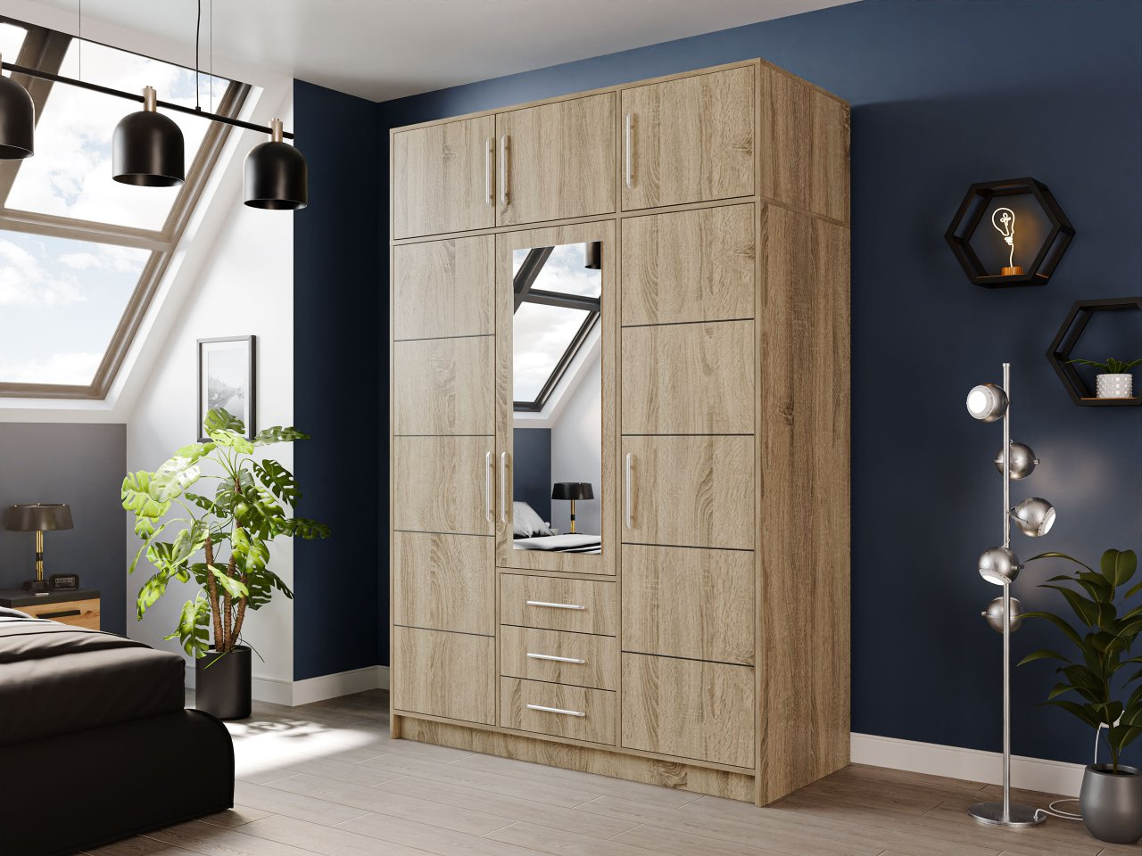 Ruhásszekrény Lenona D3 (szonoma tölgy) (tükörrel)